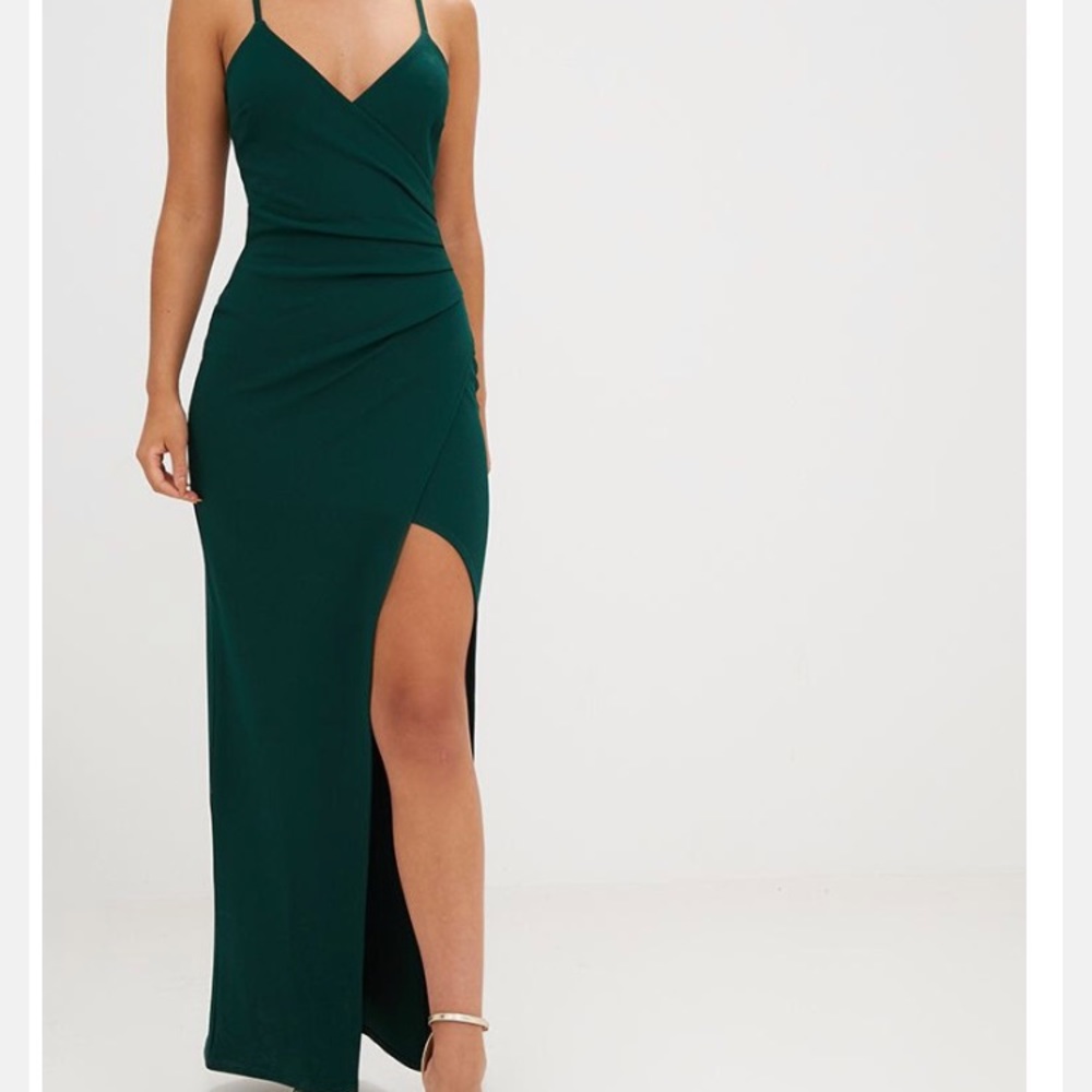 Side slit forest green gown